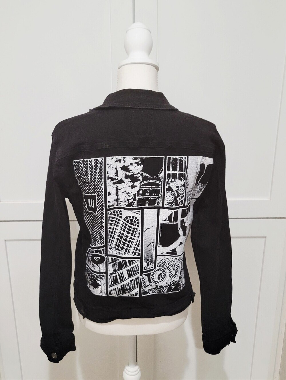 Blue Topic 'Girl Power' Black Stretch Denim Jacket w/White Graphics | Size XL